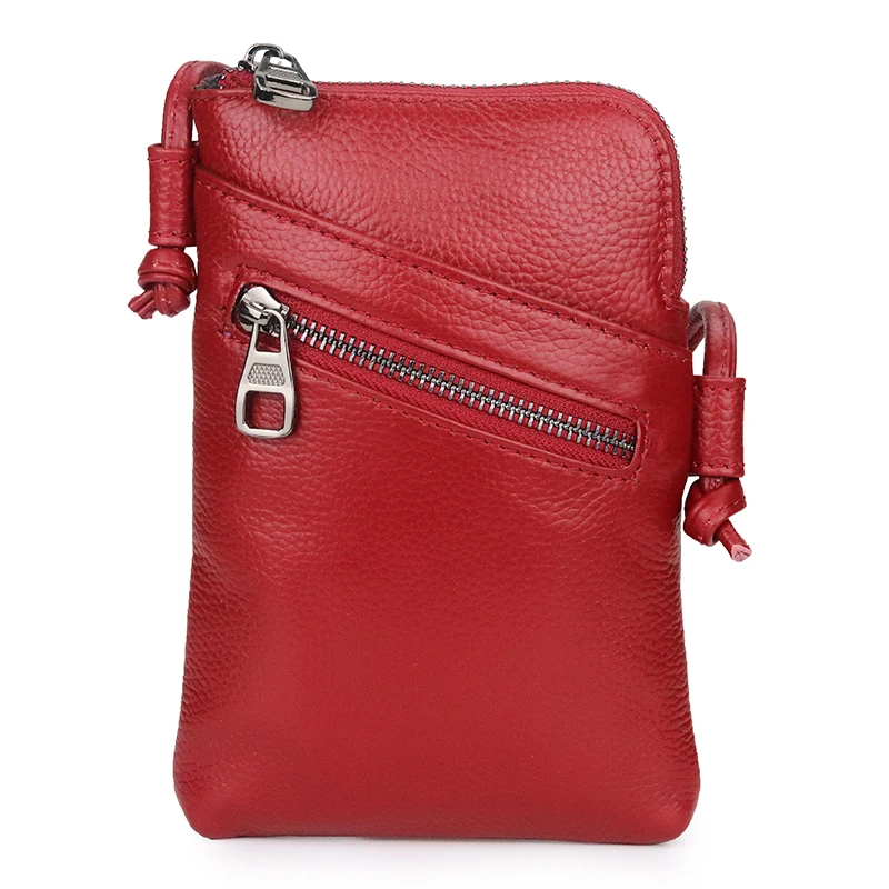 

High Quality Red/Gray/Purple 5 Colors Mini Women Shoulder Money Bag Genuine Cow Leather Girl Mobile Phone Crossbody Coin Purses