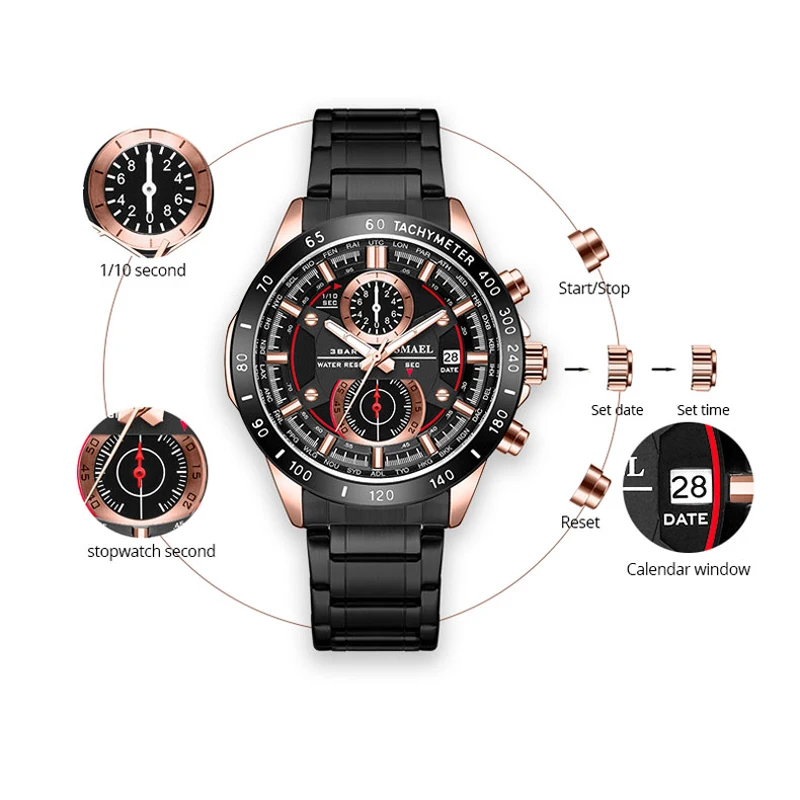 

SMAEL Mens Watches Sport Chronograph Big Dial Watch Men Top Brand Luxury Full Steel Quartz Waterproof Clock Relogio Masculino