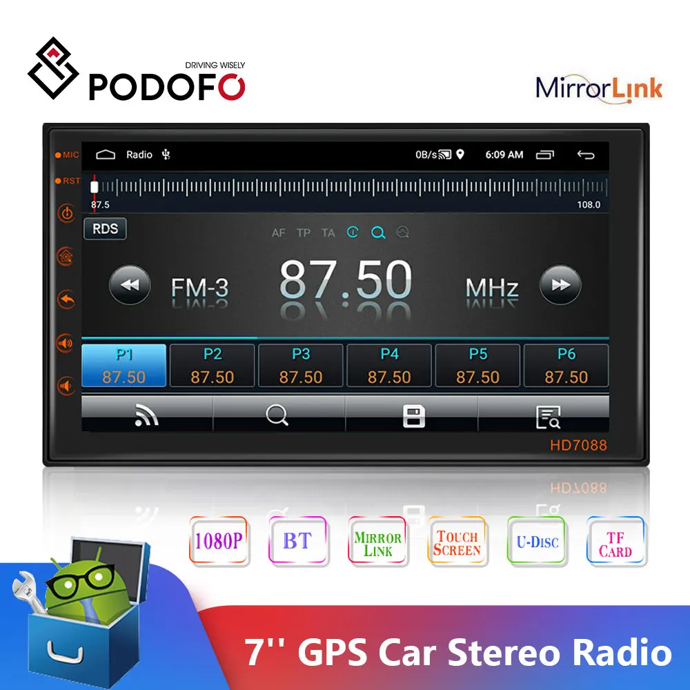 

Podofo 2 Din Car Radio Android Universal GPS Navigation Bluetooth Wifi Car Audio Stereo Car Multimedia MP5 For Volkswagen Nissan