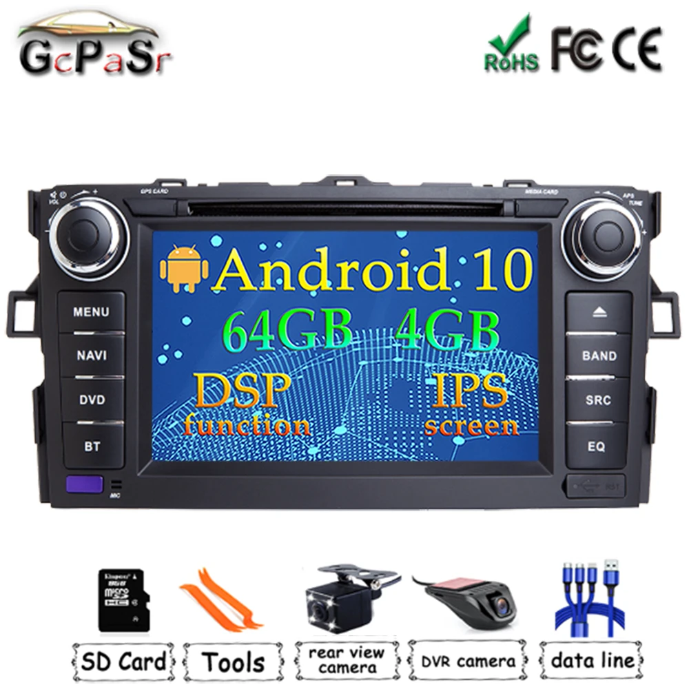 Автомагнитола на Android 10 DVD плеер для TOYOTA AURIS Altis COROLLA 2012 2013 GPS BT Wi Fi CarplaY DSP|Мониторы