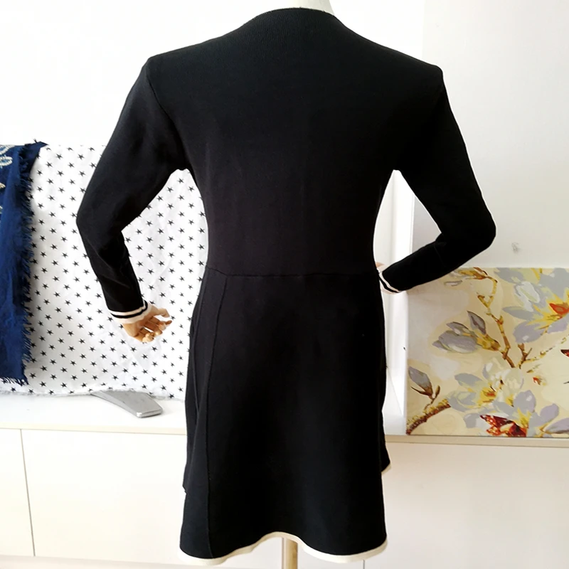 

Temperament Slim Knitted Women Dress 2021 New Autumn Winter V-Neck Long Sleeve Solid A-Line Knitwear Female