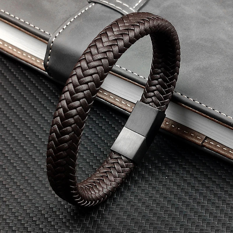 Мужские браслеты в стиле панк черные/коричневые с 16 прядями плетеные кожаные из