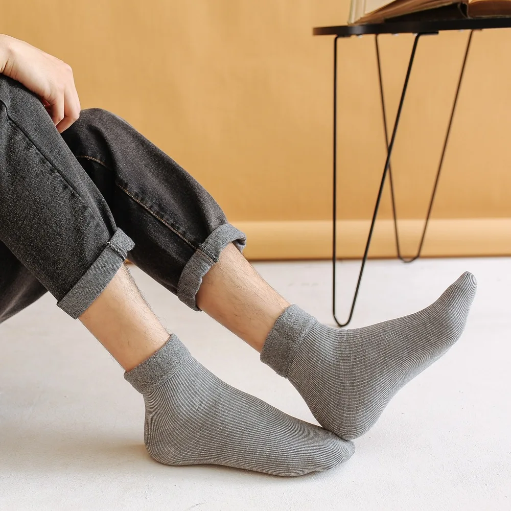 Зимние теплые мужские носки плюс бархатные толстые шерстяные длинные однотонные