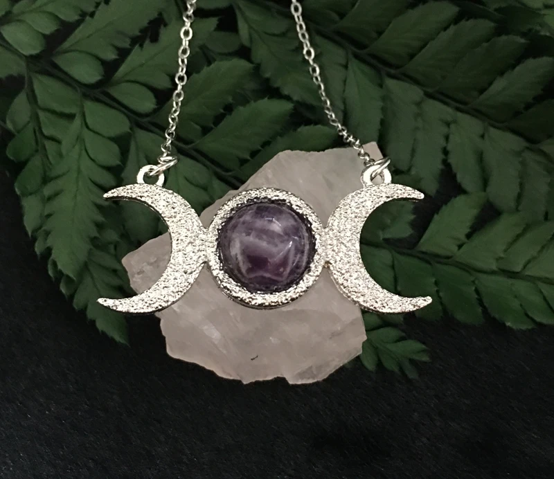 Посеребренное ожерелье с тройной луной женская Ведьма богиня Геката Тройная