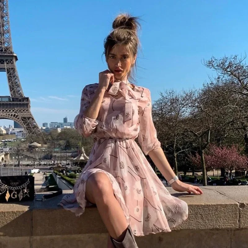 Женское офисное платье элегантное винтажное с цветочным принтом Вечерние