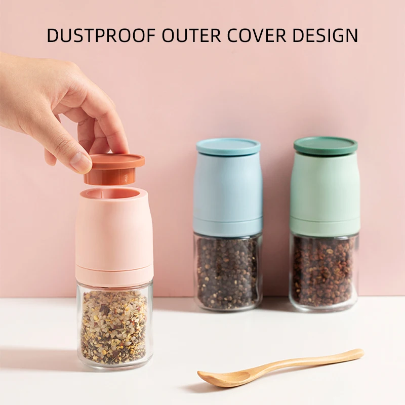 

Manual Salt And Pepper Grinder Pulverizer Transparent Glass Jar Spice Jar Grinder Seasoning Bottle Grain Pepper