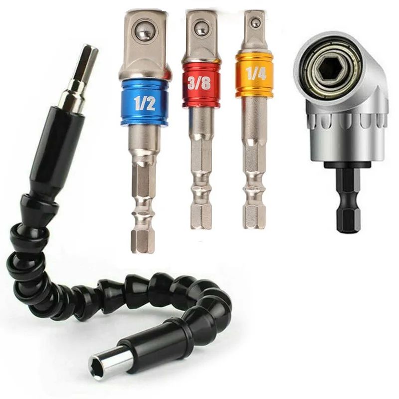 

105 Degree Stainless Steel Angle Drill Bit Adapter 3x Set Rod Shank Extension Bit Black Soft Shaft Drill Bits
