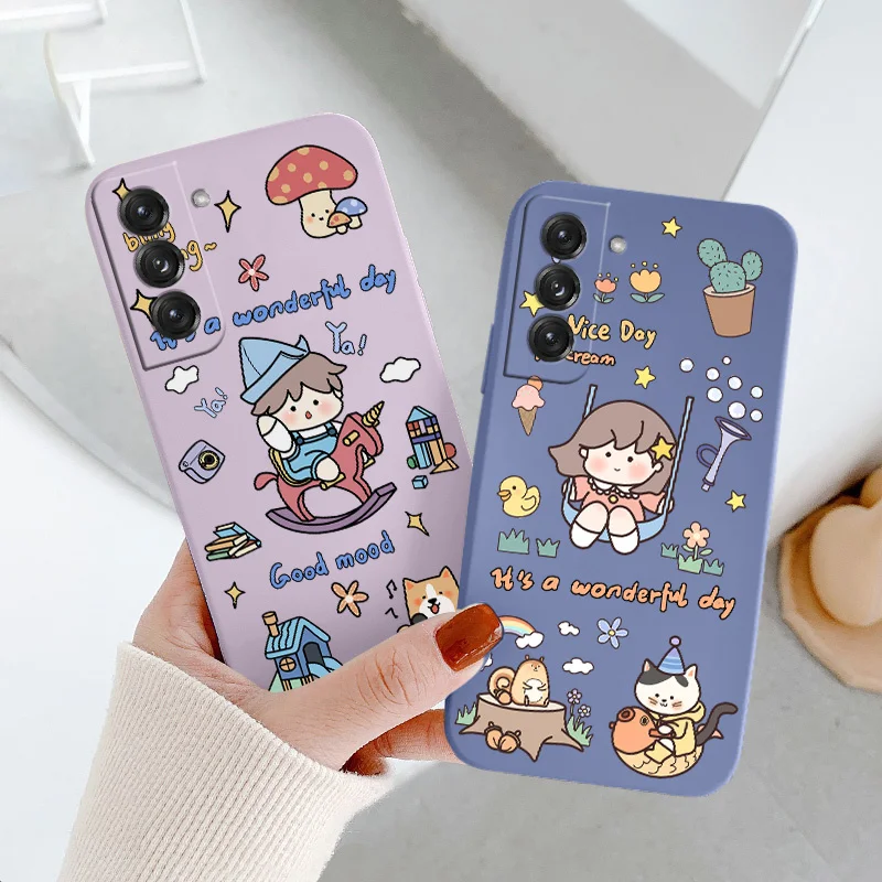 

Little Girl Liquid Silicone Case For Samsung Galaxy S21 S20 S10 Note 20 10 A72 A52 A42 A32 A71 Ultra Thin Soft Phone Cover Case