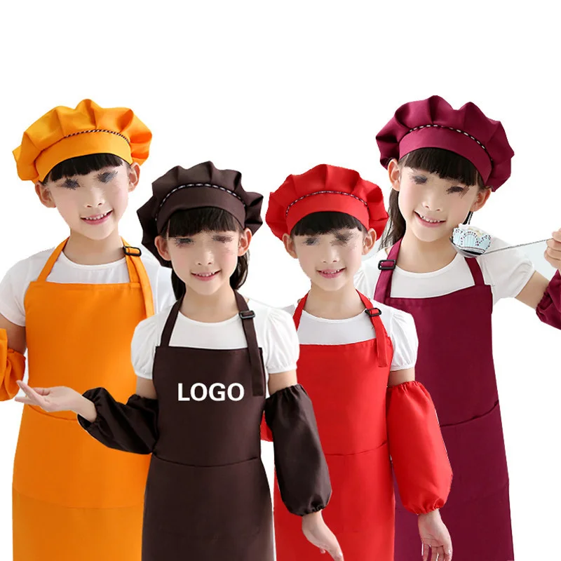 

1Set Child Apron Sleeve Hat Kindergarten Gallery Craft Painting Kitchen DIY Baking Cooking Drink Food Enfant Pinafore Accessorie