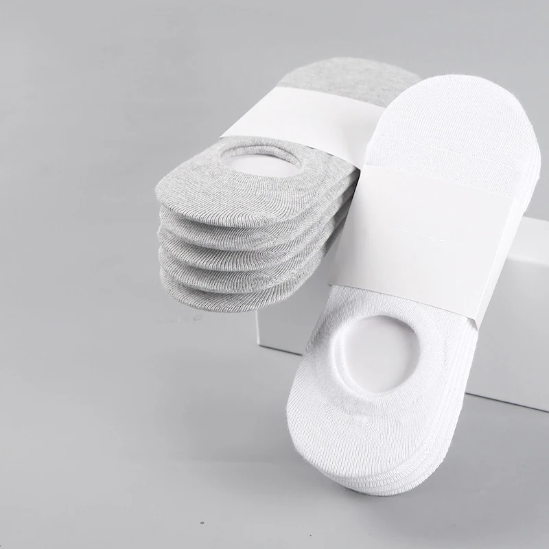 

White Socks 5Pair/lot Fashion Happy Men Boat Socks Summer Autumn Non-slip Silicone Invisible Male Ankle Sock slippers Meia