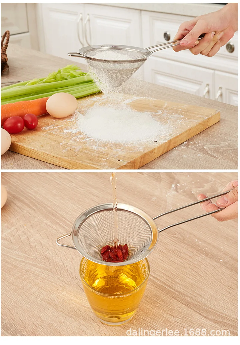 

4 Sizes Stainless Steel Fine Mesh Cocktail Strainer Colander Sifter Sieve Bar Tool Whiskey Vegetable Scraper Filter Spoon