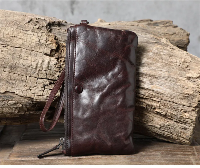PNDME vintage high-quality genuine leather men's women's clutch wallet simple handmade real cowhide teens party coin purse