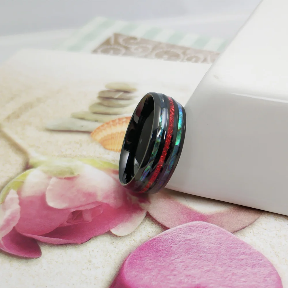 8 мм красные кольца из карбида вольфрама с изображением метеорита и абалона