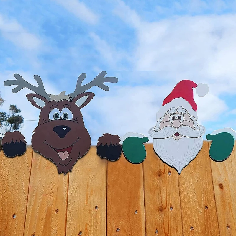 

Christmas Santa Claus Ornament Reindeer-Santa Claus Fence Peeker Outdoor Garden Decor Festivity To The Occasion New Year