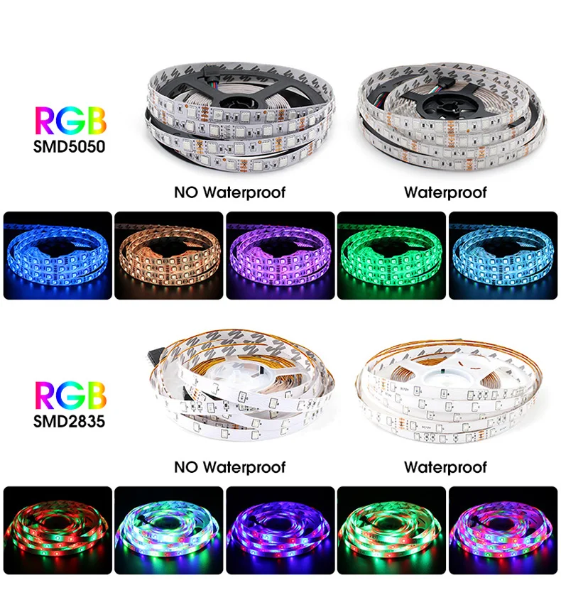 

SMD 5050 2835 LED Strip Light Tape DC 12V 60LED/M Not Waterproof 5M RGB Neon LED Strip White Red Blue Green Decoration Room Lamp