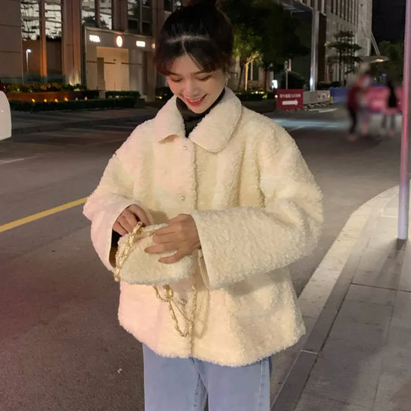 Элегантное пальто из искусственного меха Женская осенне-зимняя теплая мягкая