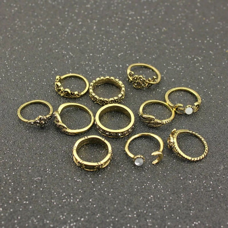 11 шт./компл. Модный женский комплект колец средней длины в стиле бохо с Луной и