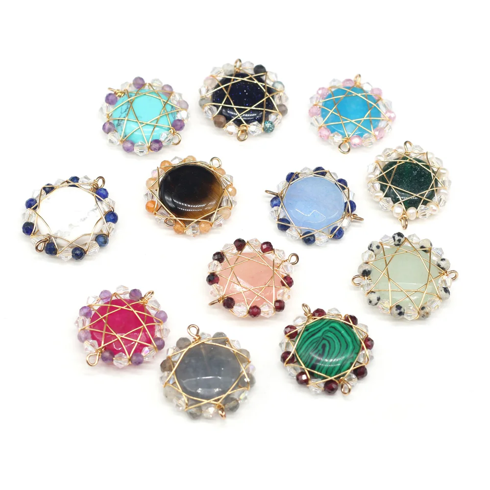 

Natural Stone Pendants Reiki Heal Winding Copper Wire Rose Quartzs Crystal for Jewelry Making DIY Necklace Earring for Women