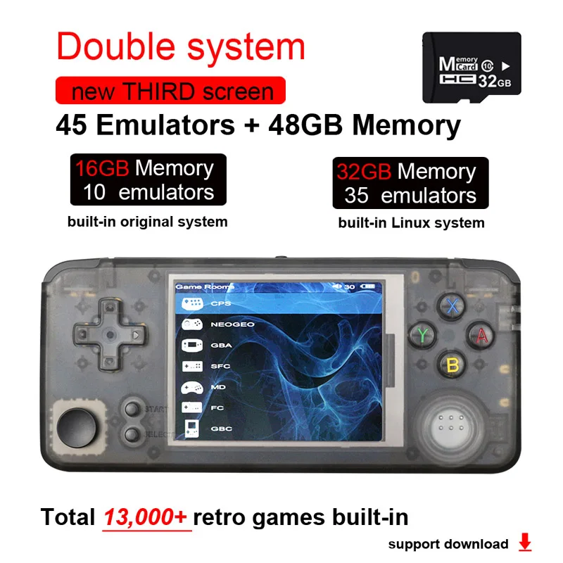 black-plus with card Ретро детская портативная игровая консоль 3,0 дюймов классическое детство 16 ГБ переносной игровой плеер встроенный 3000 игр Поддержка AV выхода - Цвет: black-plus with card
