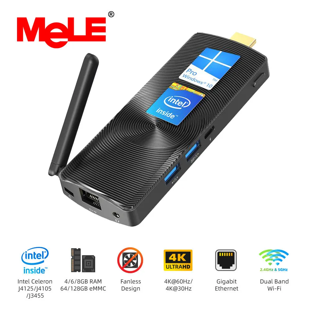 

Мини-компьютер MeLE Intel Celeron J4125, 4 ядра, DDR4, 8 ГБ ОЗУ, 128 ГБ eMMC, 4K, безвентиляторный мини-ПК с Windows 10 Pro