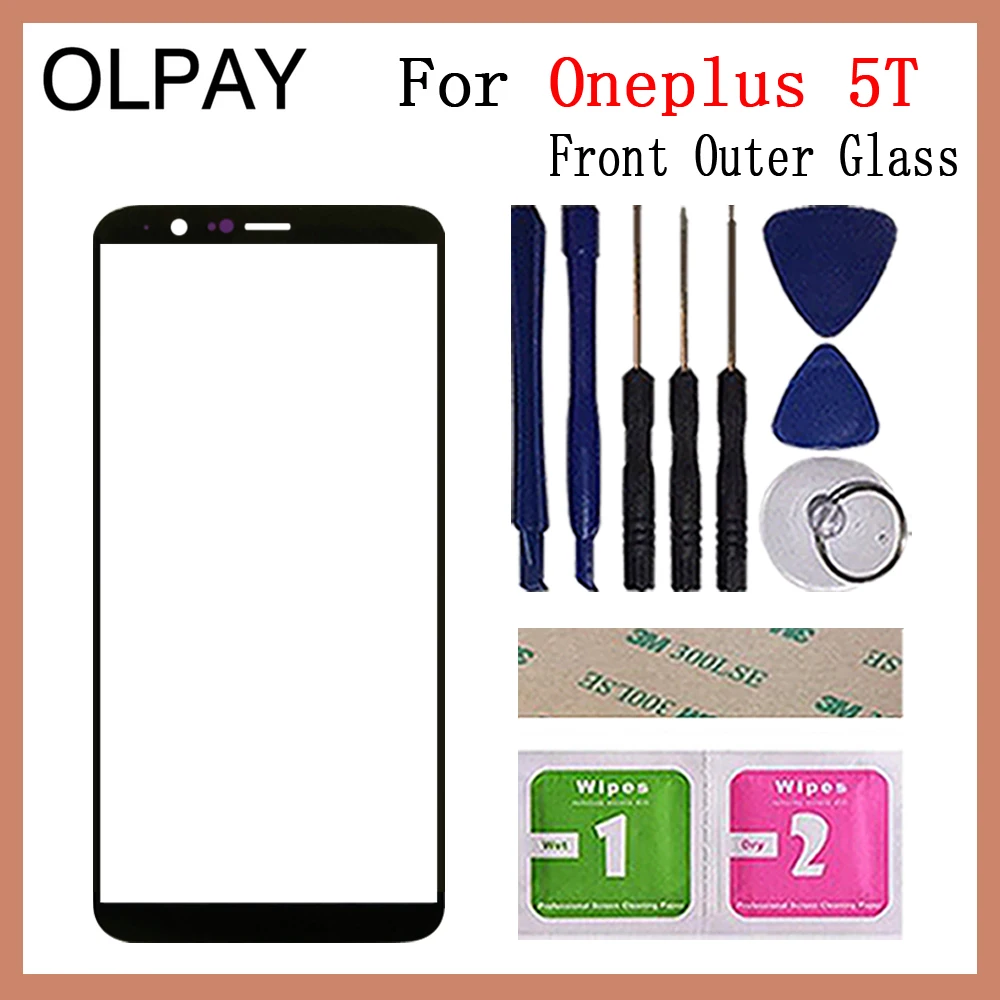 Black With Tools Мобильный сенсорный экран внешнее стекло для Oneplus 5 5T 6 6T 7 сенсорный экран сенсор Передняя панель дигитайзер стеклянная крышка Замена - Color: Black With Tools