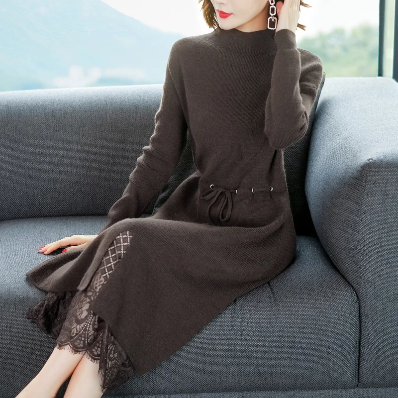 Женское вязаное шерстяное платье-свитер элегантное теплая Толстая базовая