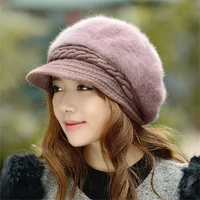 purple color fashion casual women fedora hats rabbit fur knitted female berets winter warm cap boinas para mujer