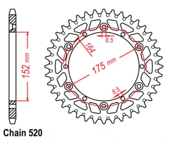 Задняя звездочка для мотоцикла 520 Yamaha TT600 YZ125 WR250 YZ250 WR200 WR400 WR500 TT500 TT250 TTR250 |