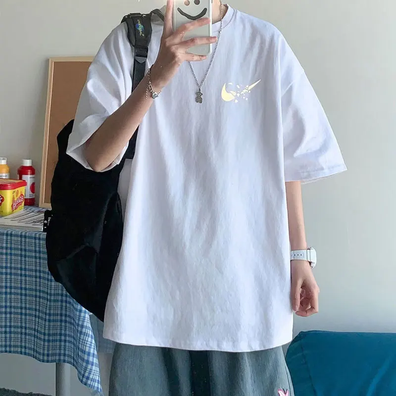

2021 Short-sleeved Men's Loose-fitting Round Collar Ins Trendy T-shirt Trend A Hundred Boys Summer New Top logo t shirts
