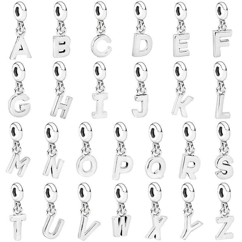 

A-Z Alphabet 26 Letter Pendant Beads 925 Sterling Silver Me Charms Fit Fashion Bracelet Bangle DIY Jewelry