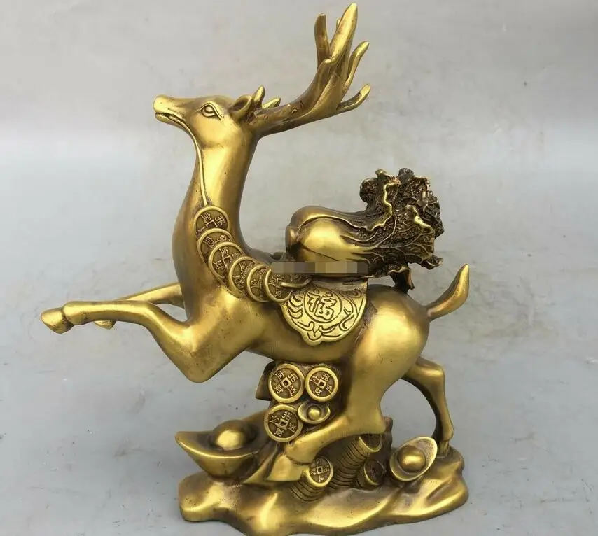 

11'' brass copper furniture decorate bring Chinese cabbage treasure deer statue