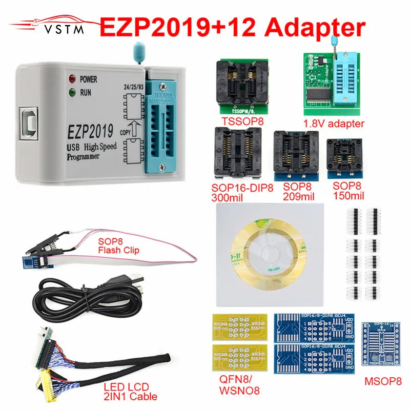 EZP 2019 высокоскоростной USB SPI программатор + 12 адаптеров EZP2019 Поддержка 24 25 93 EEPROM