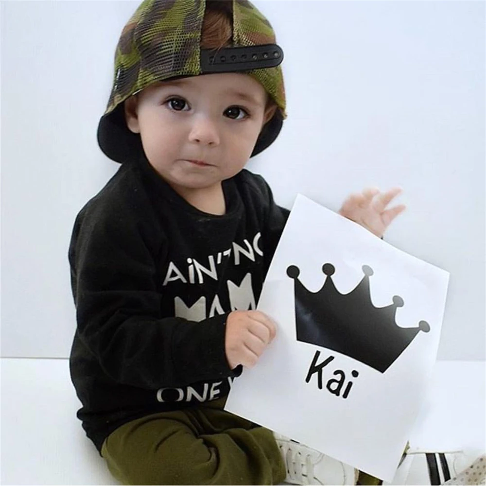 Одежда для младенцев Осенняя хлопковая футболка с длинными рукавами и надписью