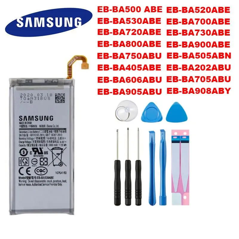Оригинальные аккумуляторы и инструменты для Samsung Galaxy A30 A50 A10 A20 A20E A40 A80 A60 A70 A90 A500 A520