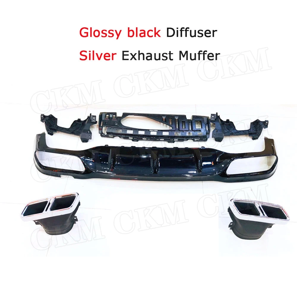 Glossy black Silver PP E класс диффузор, губа на задний бампер с выхлопными наконечниками 4 выхода для Benz W213 E200 E300 E43 Спорт изменение на E63 AMG вид 17-18 - Цвет: Glossy black Silver