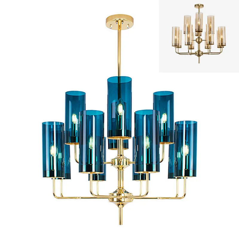 Koop Moderne Goud Blauw Glas Vorm Kroonluchter Verlichting Woonkamer Slaapkamer Eetkamer Bar Led Indoor Decorationlight Armaturen