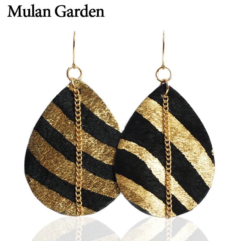 M & G Новые леопардовые серьги с каплями воды для женщин Висячие кожаные перьями