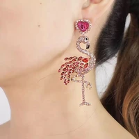 king shiny luxury colorful crystal flamingo bird dangle earrings trendy sparkly rhinestone large statement earrings girl brincos