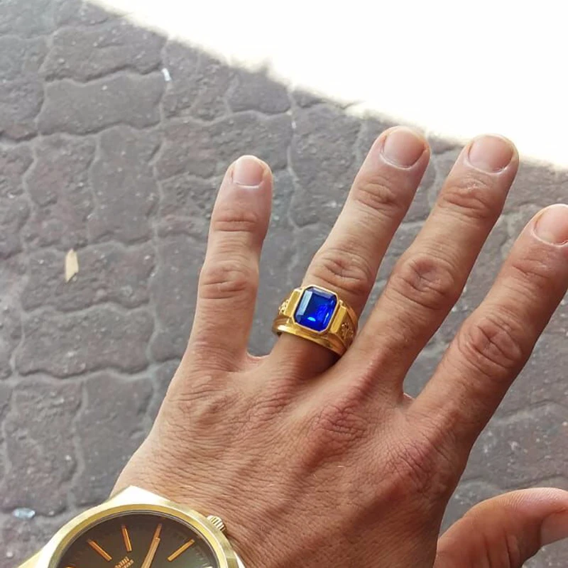 Обручальные кольца с синим камнем роскошное Золотое кольцо из нержавеющей стали