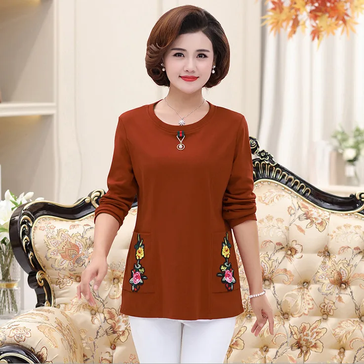 warm tops fall winter women thick long sleeves t-shirts velvet jersey plus size middle age mother shirt pulloves bottoming shirt - Цвет: caramel color 1166
