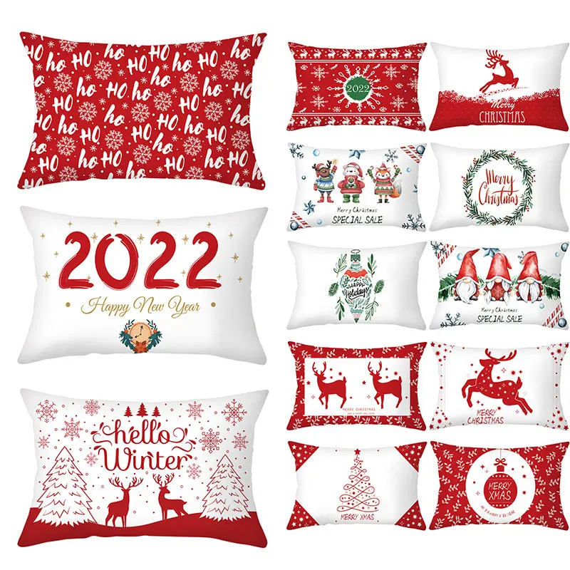 

Christmas Style Pillowcase Cushion Cover Waist Pillowcase Christmas Style Comfortable Printed Pillowcase Peach Skin Pillowcase