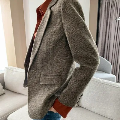 Женский блейзер в клетку Ms. весенний приталенный шерстяной Повседневный