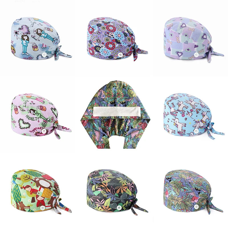 

Adjustable Unisex Printing Cotton Scrub Hat Beauty Salon Working Caps Surgical Cap Nurse Hat Elastic Nurse Accessories