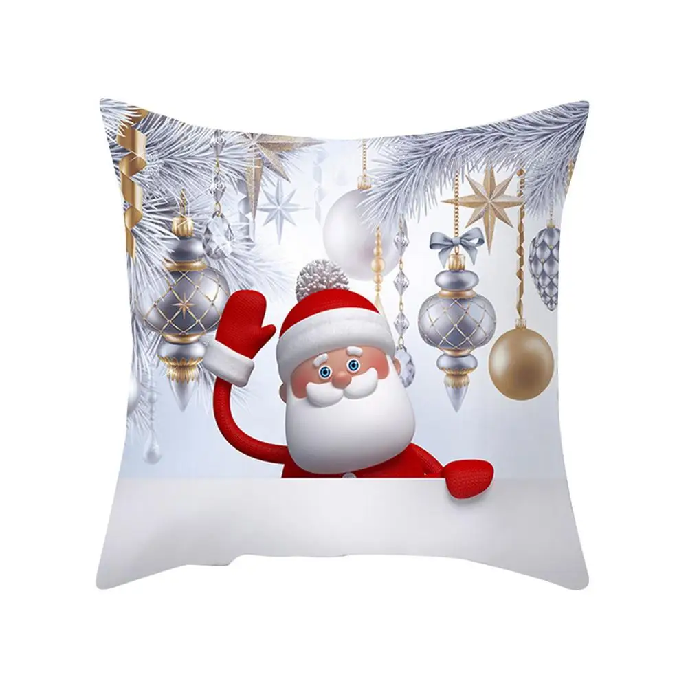 

Home Sofa Throw Pillow Case Christmas Snowman Printing Polyester Peach Skin Cushion Cover