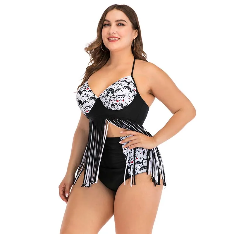 Новый Цельный купальник с кисточками женский большого размера бикини пуш ап