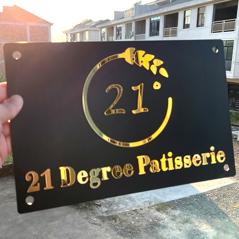 

Индивидуальные знаки с логотипом, 3D Золотой рекламный щит, Офисная фотография, номер дома, акриловый оргстекл, декоративный номерной знак