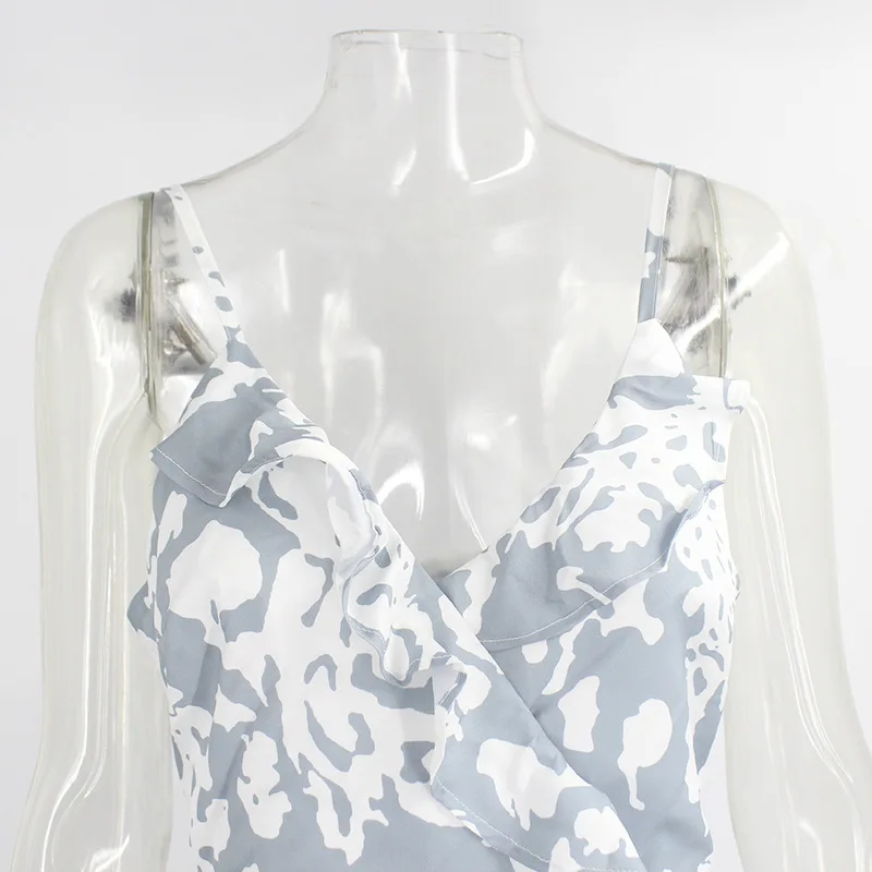 

CIGGANTFUL 2021 Sexy Suspender Women's Holiday Floral Print Casual V Neck Spaghetti Strap Long Ruffle Beach Summer Dresses