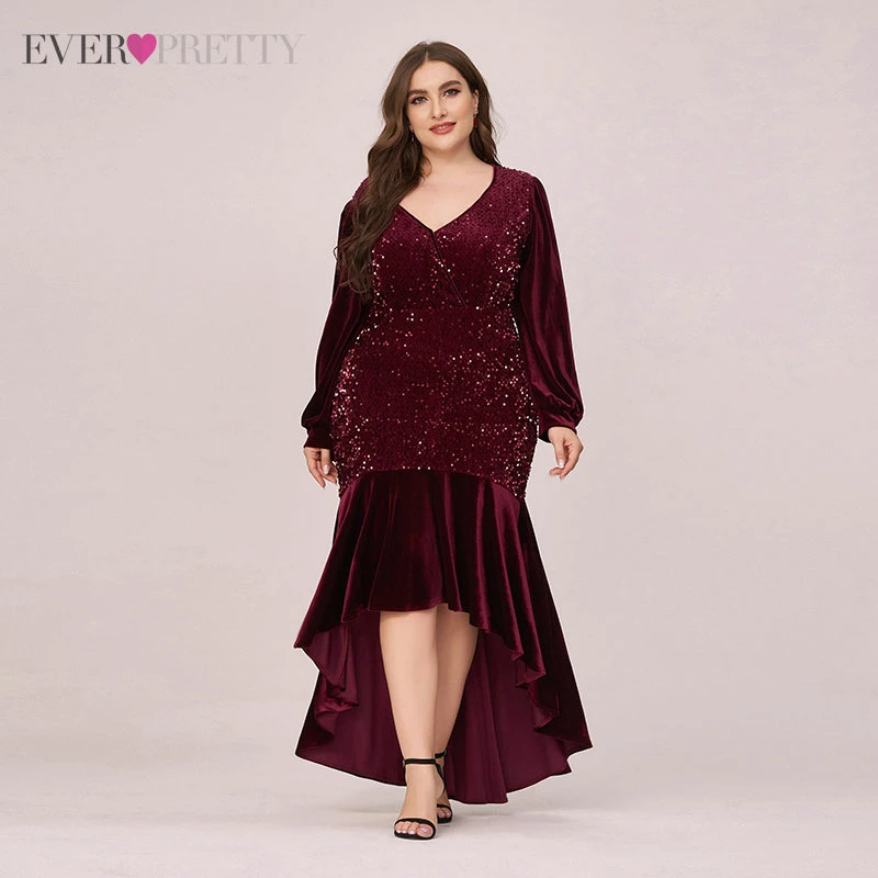 

Plus Size Dresses Ever Pretty Party Women Evening Dresses Long Luxury 2020 Sequined High Low Mermaid Formal Elegant Gown EP00471