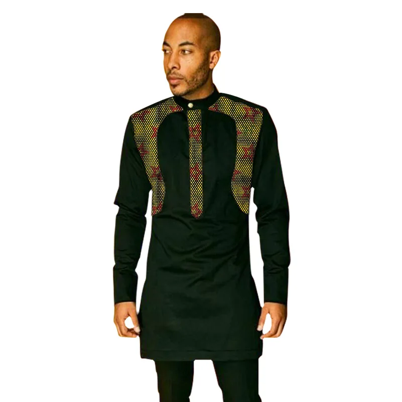 Patchwork men's africa clothing men dashiki shirts stand collar fashion long sleeve shirt custom made african clothes | Мужская