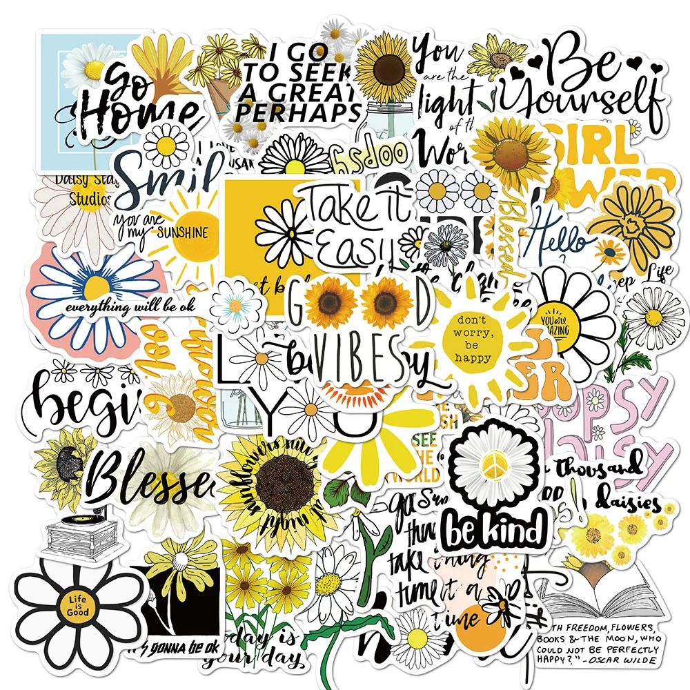 

50PCS Summer Plant Beautiful Sunflower Stickers for DIY Stationery Laptop Decal Skateboard PS4 Guitar Helmet Sun flower Sticker